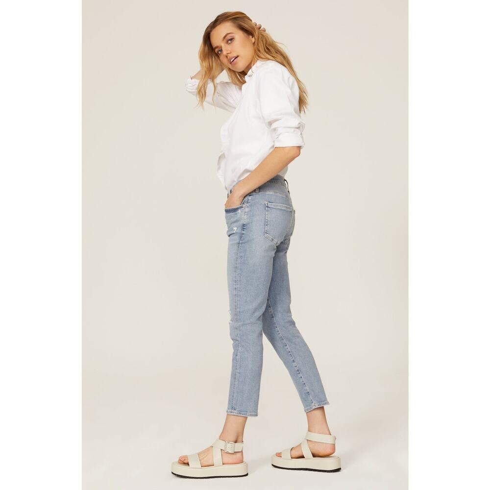 Citizens of Humanity Ella Crop Slim Fit Distressed Light Blue Denim Jean Size 29 - Picture 3 of 16
